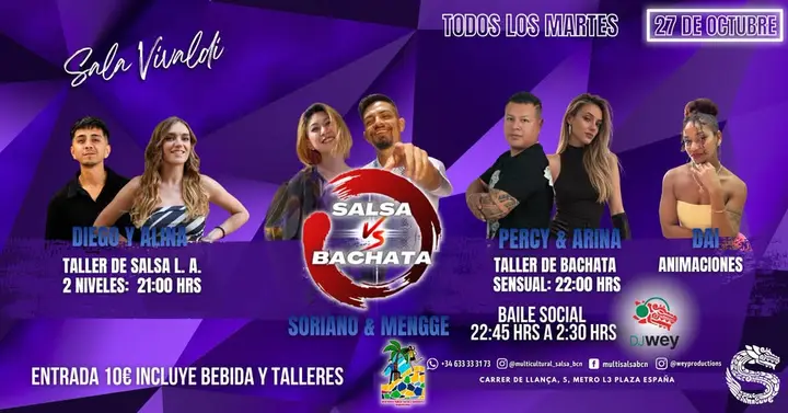 SALSA VS BACHATA: TALLERES DE SALSA L.A. Y BACHATA SENSUAL+ SOCIAL EN SALA VIVALDI