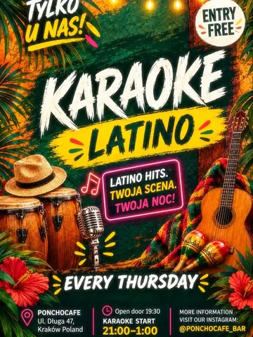 🎤✨ ¡KARAOKE LATIN NIGHT w PonchoCafé Bar! ✨🎶