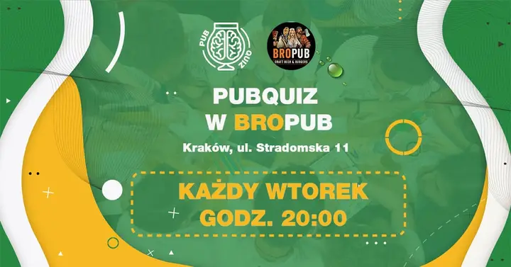 PubQuiz w BroPub - wtorek (Kraków) 🧠 Drużynowy quiz z nagrodami 💰