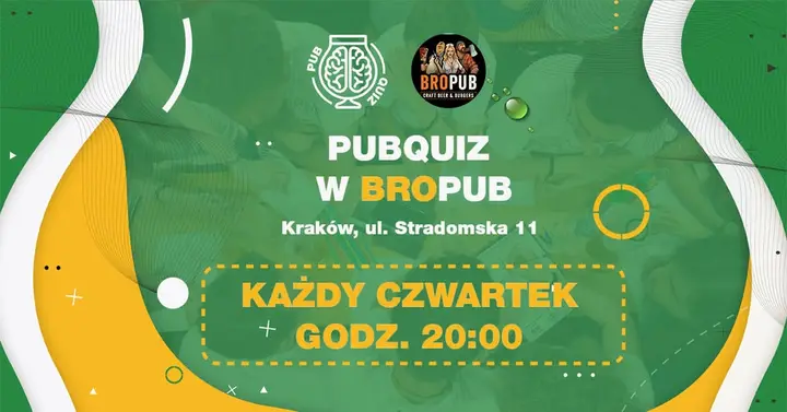 PubQuiz w BroPub - czwartek (Kraków) 🧠 Drużynowy quiz z nagrodami 💰