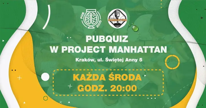 PubQuiz w Project Manhattan (Kraków) 🧠 Drużynowy quiz z nagrodami 💰